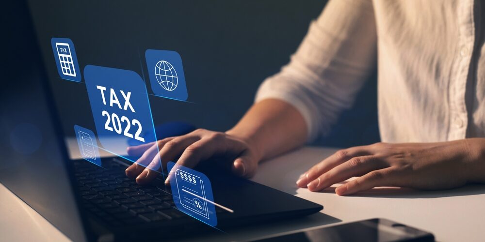 Businesswoman,Using,The,Laptop,To,Fill,In,The,Income,Tax