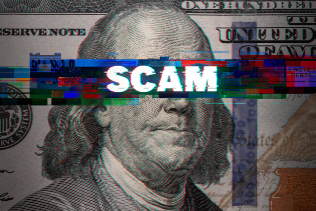 Abstract,Glitch,With,Word,Scam,On,100,Dollar,Bill.,Ideas