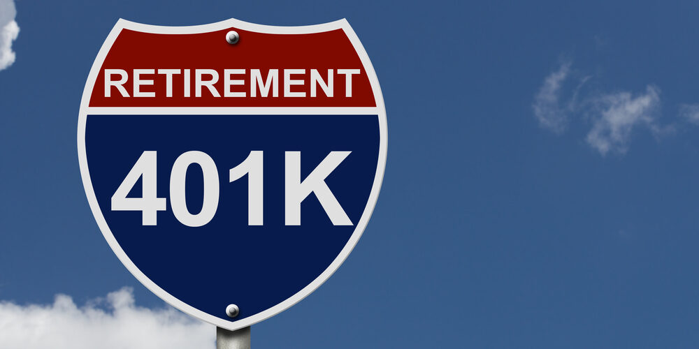 An,American,Road,Interstate,Sign,With,Words,Retirement,And,401k